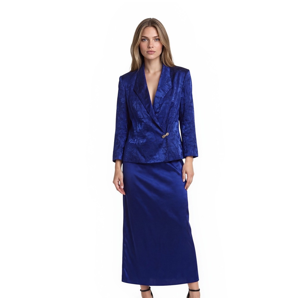 Alex Evenings Blue Maxi Skirt Jacket Suit Set Blue Women's Size 16 Formal MOB
